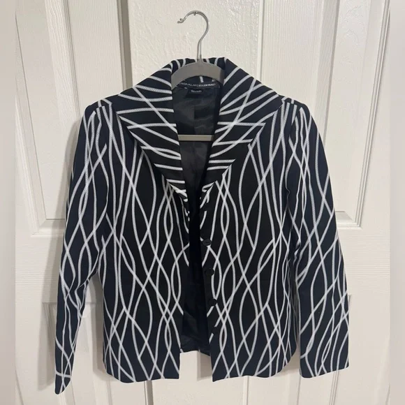 Linda Allard Ellen Tracy Zig Zag Chic Black and White Patterned Blazer - Picture 1 of 8
